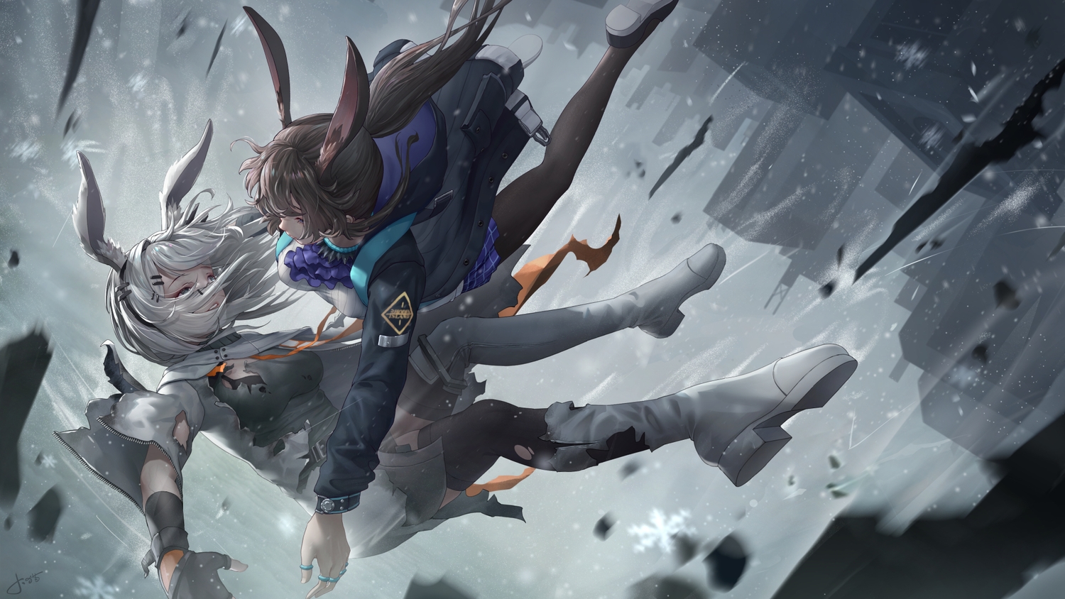 2girls, amiya_(arknights), animal_ears, arknights, bunny_ears, bunnygirl, frostnova_(arknights), jay_xu
