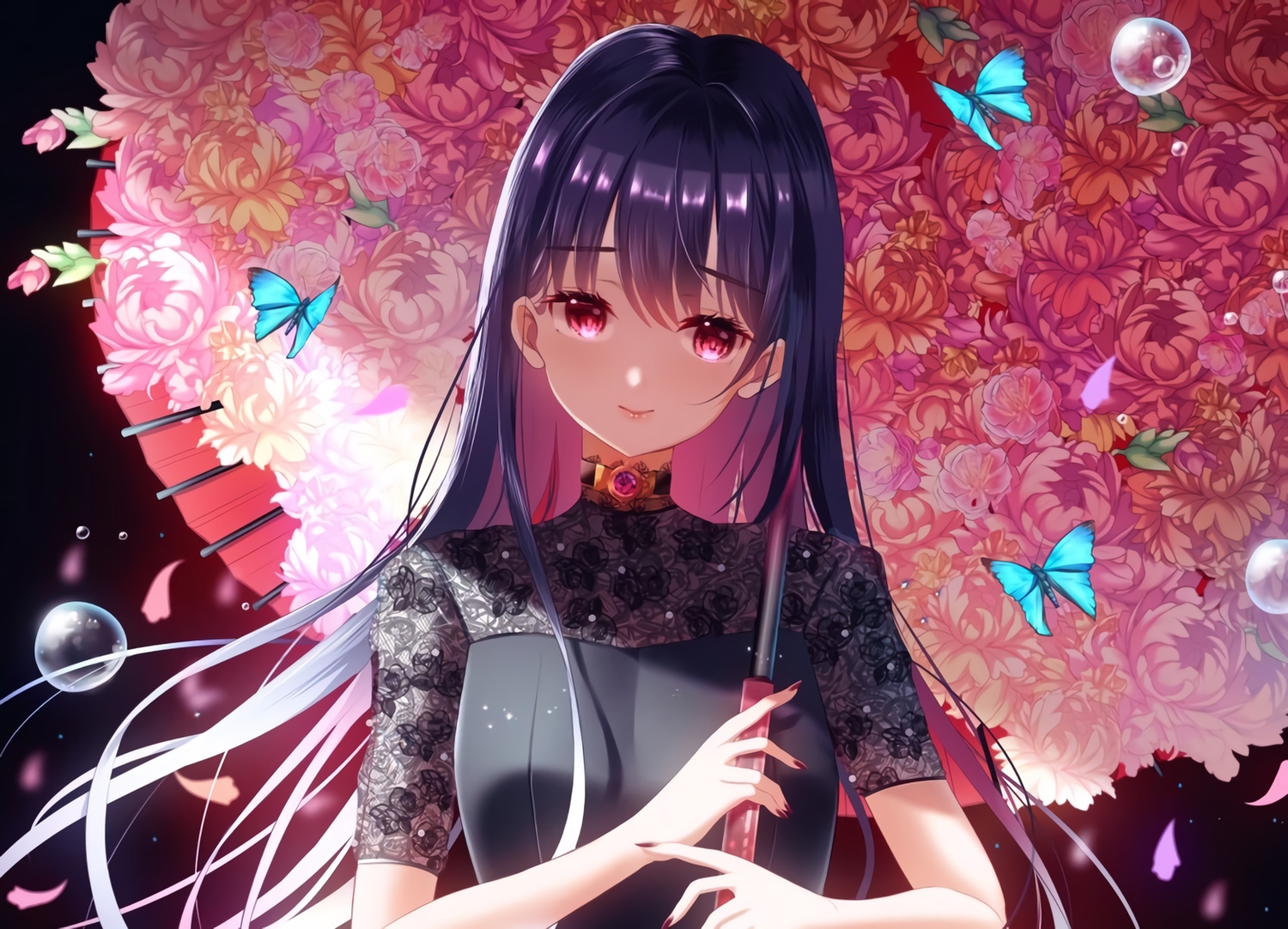 butterfly, close, flowers, ktmzlsy720, original, umbrella, waifu2x
