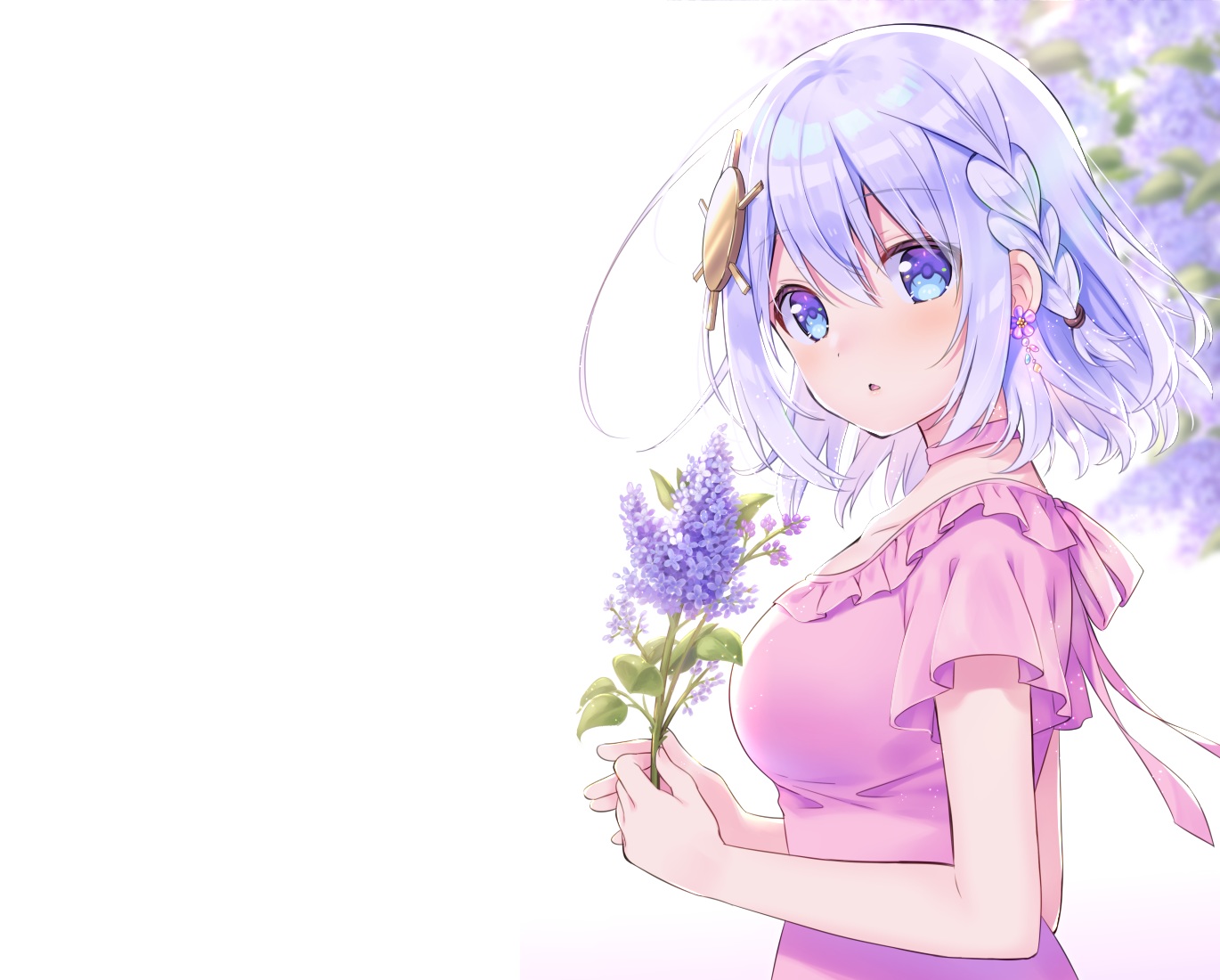 aqua_eyes, blue_hair, braids, choker, flowers, original, ribbons, short_hair, sumisaki_yuzuna, white