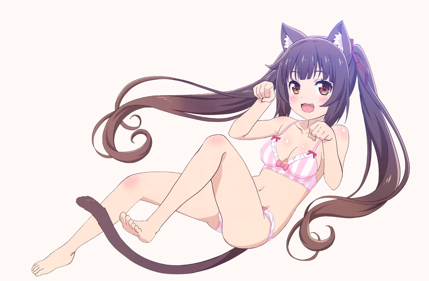 animal_ears, breasts, brown_hair, catgirl, cat_smile, chocola_(sayori), cleavage, long_hair