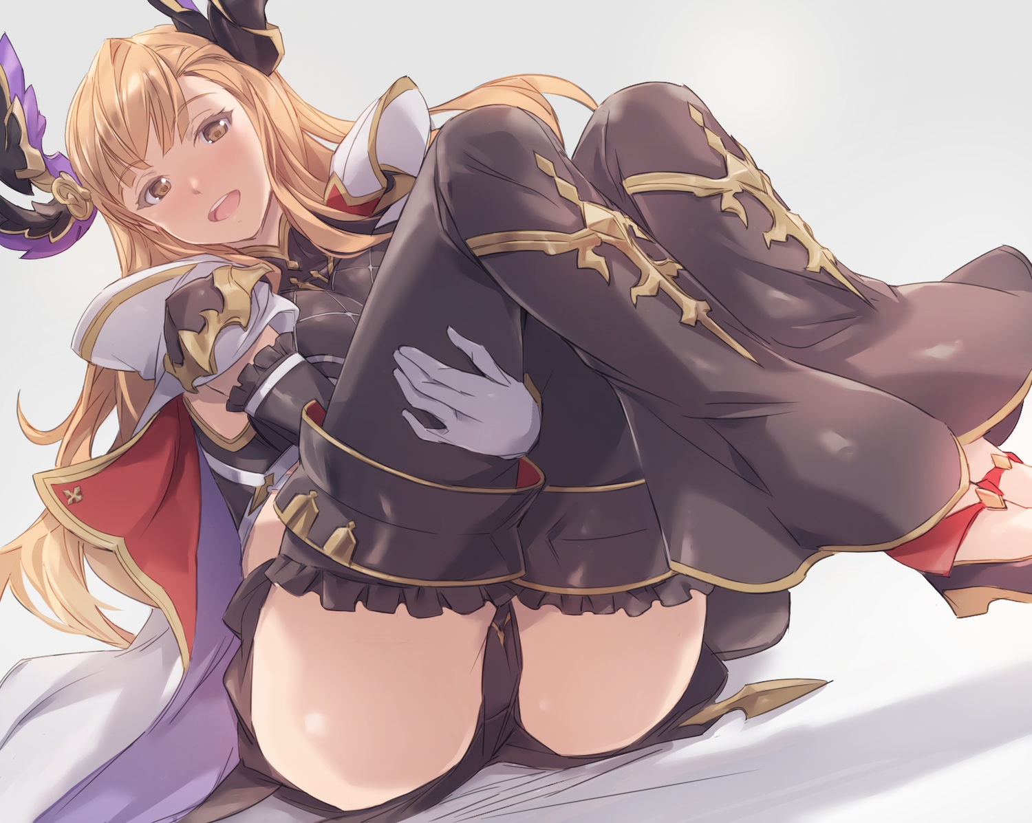 akira_(coffee_curry), brown_eyes, brown_hair, gloves, granblue_fantasy, horns, long_hair, song_(granblue_fantasy), thighhighs