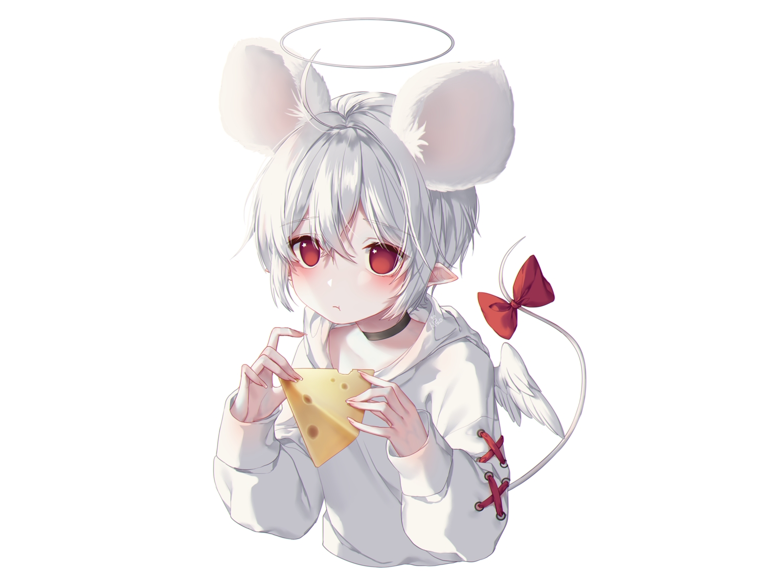 all_male, angel, bow, choker, food, halo, hood, male