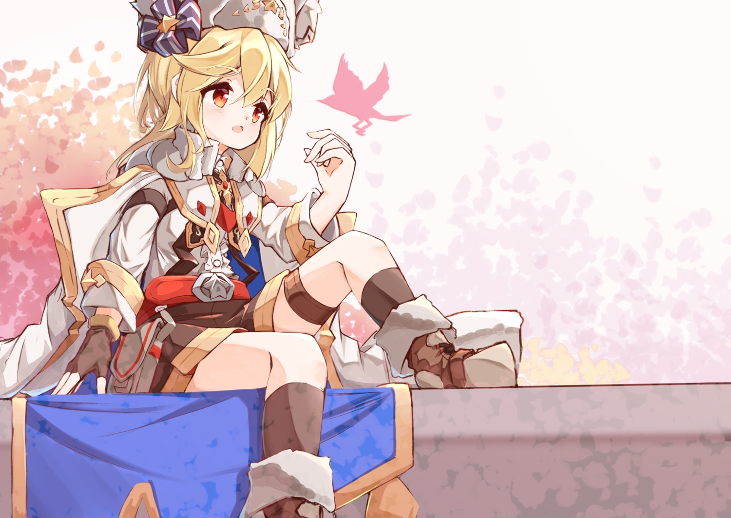 animal, anthropomorphism, aqua_eyes, bird, blonde_hair, girls_frontline, gloves, hat, kneehighs, long_hair, matsuo_(matuonoie), nagant_revolver