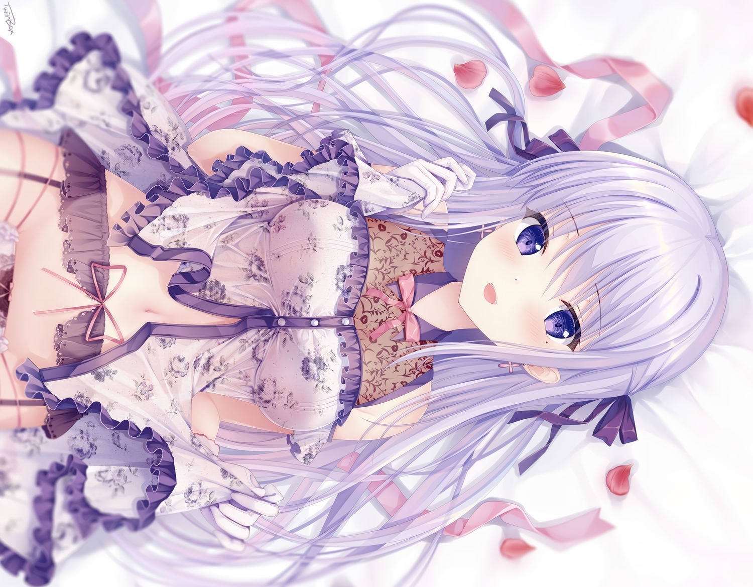 blush, close, dress, garter_belt, gloves, hiiragi_asuka, long_hair, navel