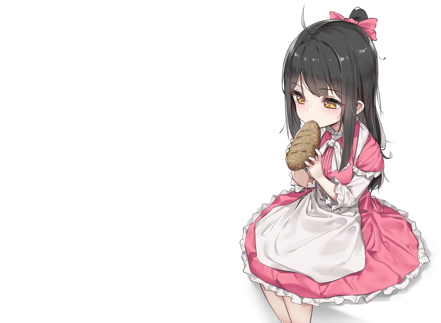 apron, black_hair, blush, bow, food, loli, lolita_fashion, long_hair