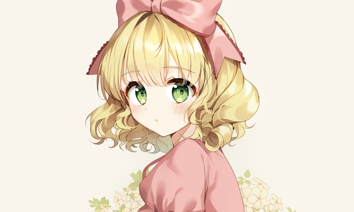 blonde_hair, blush, bow, close, flowers, green_eyes, headband, hina_ichigo