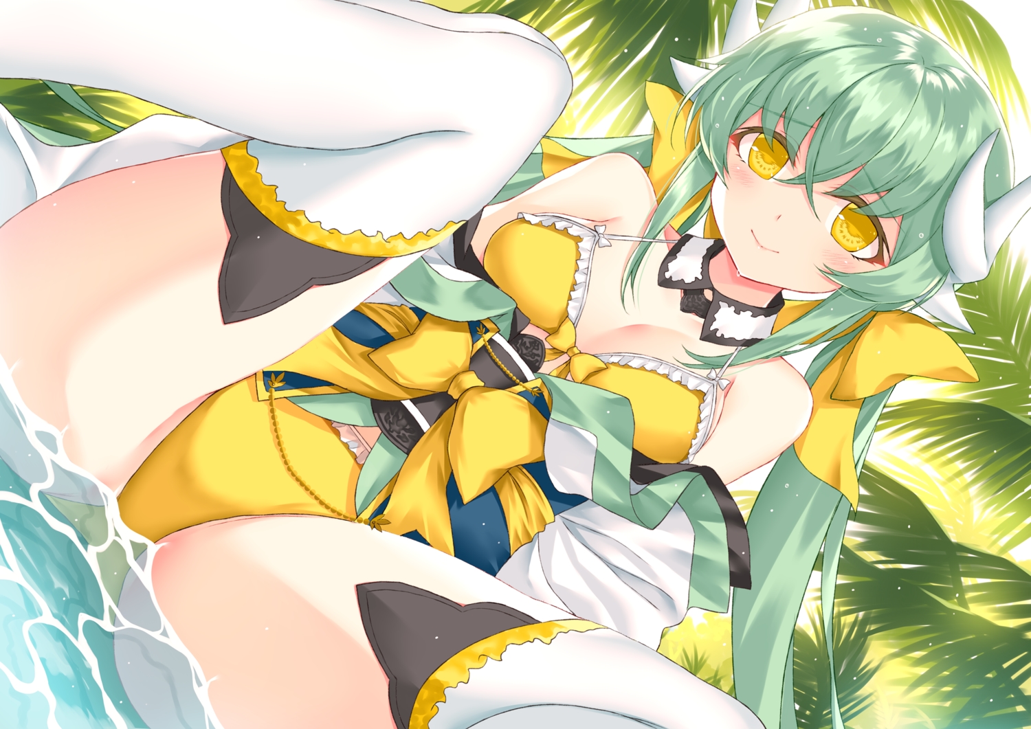 bikini, fate/grand_order, fate_(series), green_hair, japanese_clothes, kiyohime_(fate/grand_order), long_hair, morizono_shiki