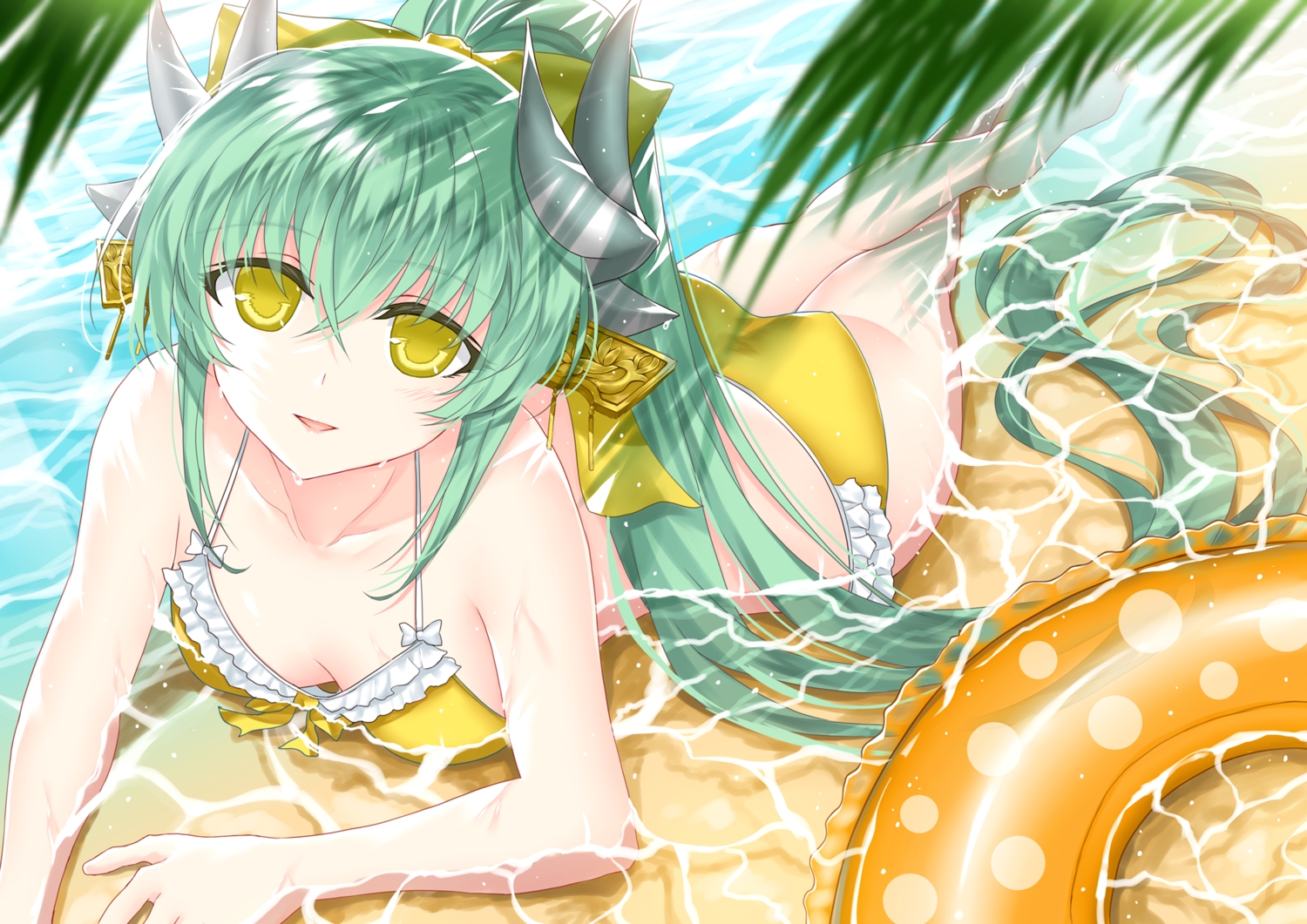 ass, barefoot, bikini, fate/grand_order, fate_(series), green_hair, horns, kiyohime_(fate/grand_order)