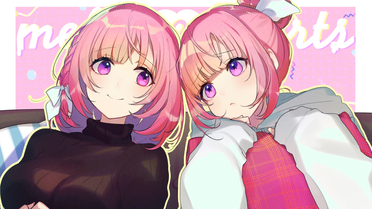 aliasing, amaki_okome, amaki_okome_channel, hassan_(sink916), hood, pink_hair, purple_eyes