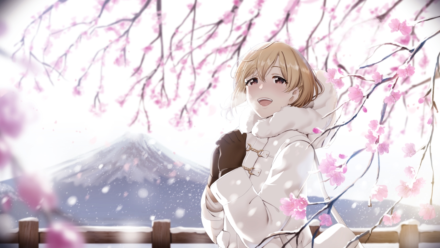 aiba_yumi, aliasing, blonde_hair, blush, casino_(casinoep), flowers, gloves, idolmaster