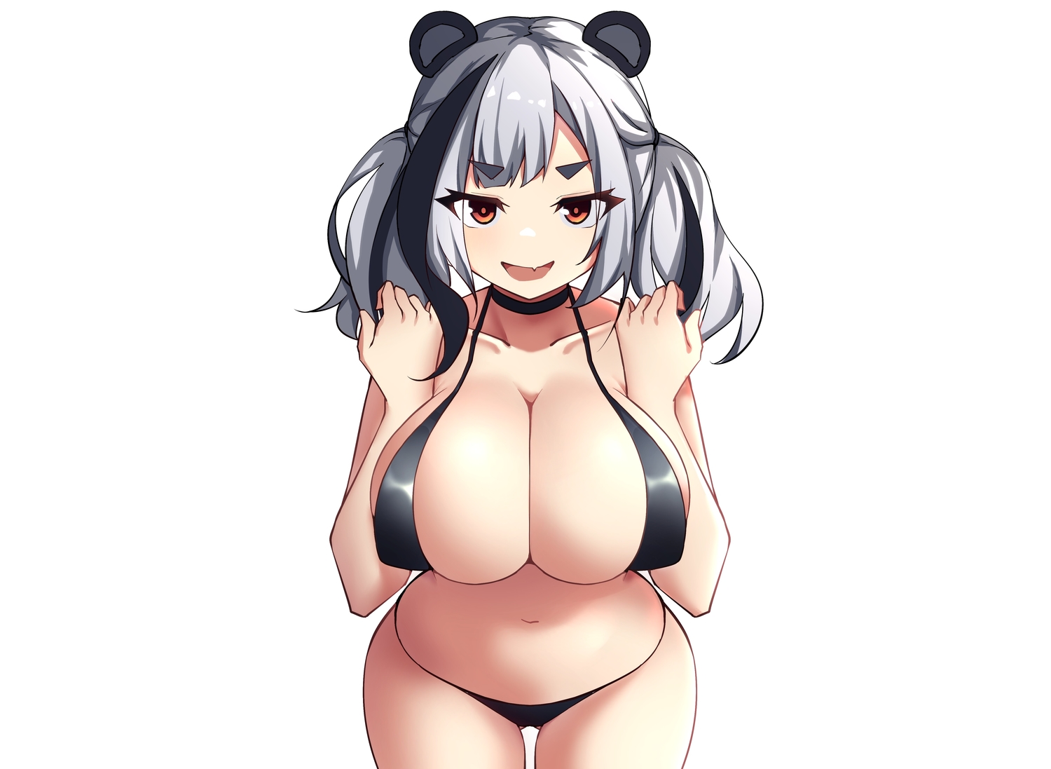animal_ears, arknights, bikini, blz_buluozhang, breasts, choker, fang, feater_(arknights)