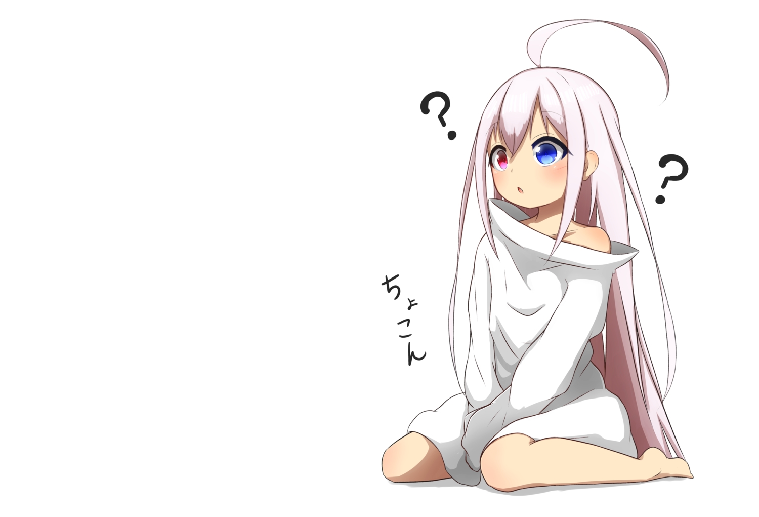barefoot, bicolored_eyes, gray_hair, idaten93, loli, long_hair, original, ruua_(idaten93), white