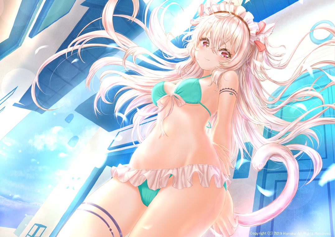 animal_ears, bikini, catgirl, garter, headdress, hou_no_ka, original, swimsuit