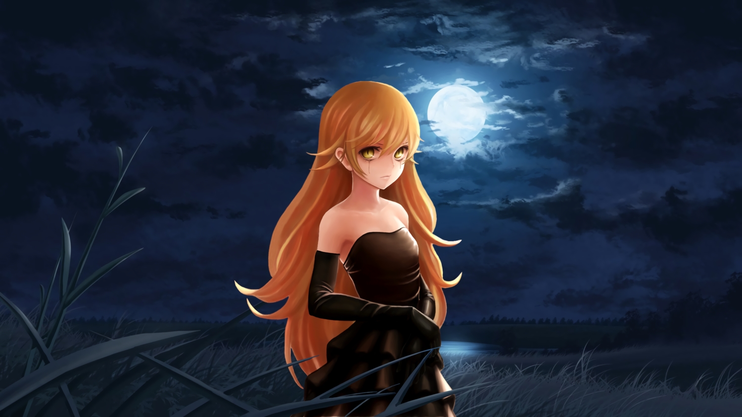 bakemonogatari, loli, monogatari_(series), moon, oshino_shinobu, sashimi_(adam026), third-party_edit, vampire
