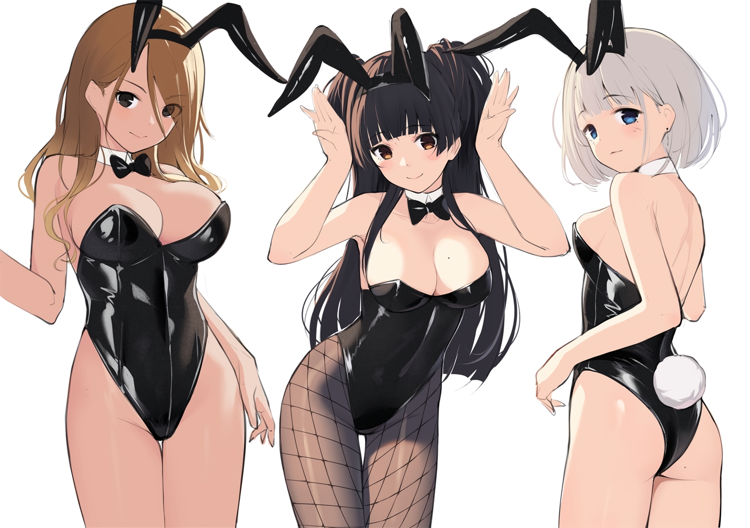 animal_ears, ass, black_eyes, black_hair, blue_eyes, blush, breasts, brown_hair, bunny_ears, bunnygirl, cleavage, gin00, gray_hair, headband, idolmaster, idolmaster_shiny_colors, izumi_mei, long_hair, mayuzumi_fuyuko, serizawa_asahi, short_hair, tail, white