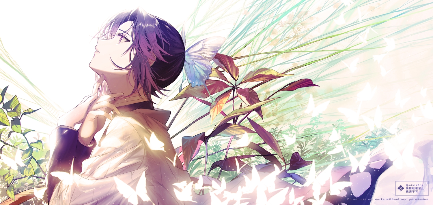 close, kimetsu_no_yaiba, kochou_shinobu, watermark, xuefei_(snowdrop)