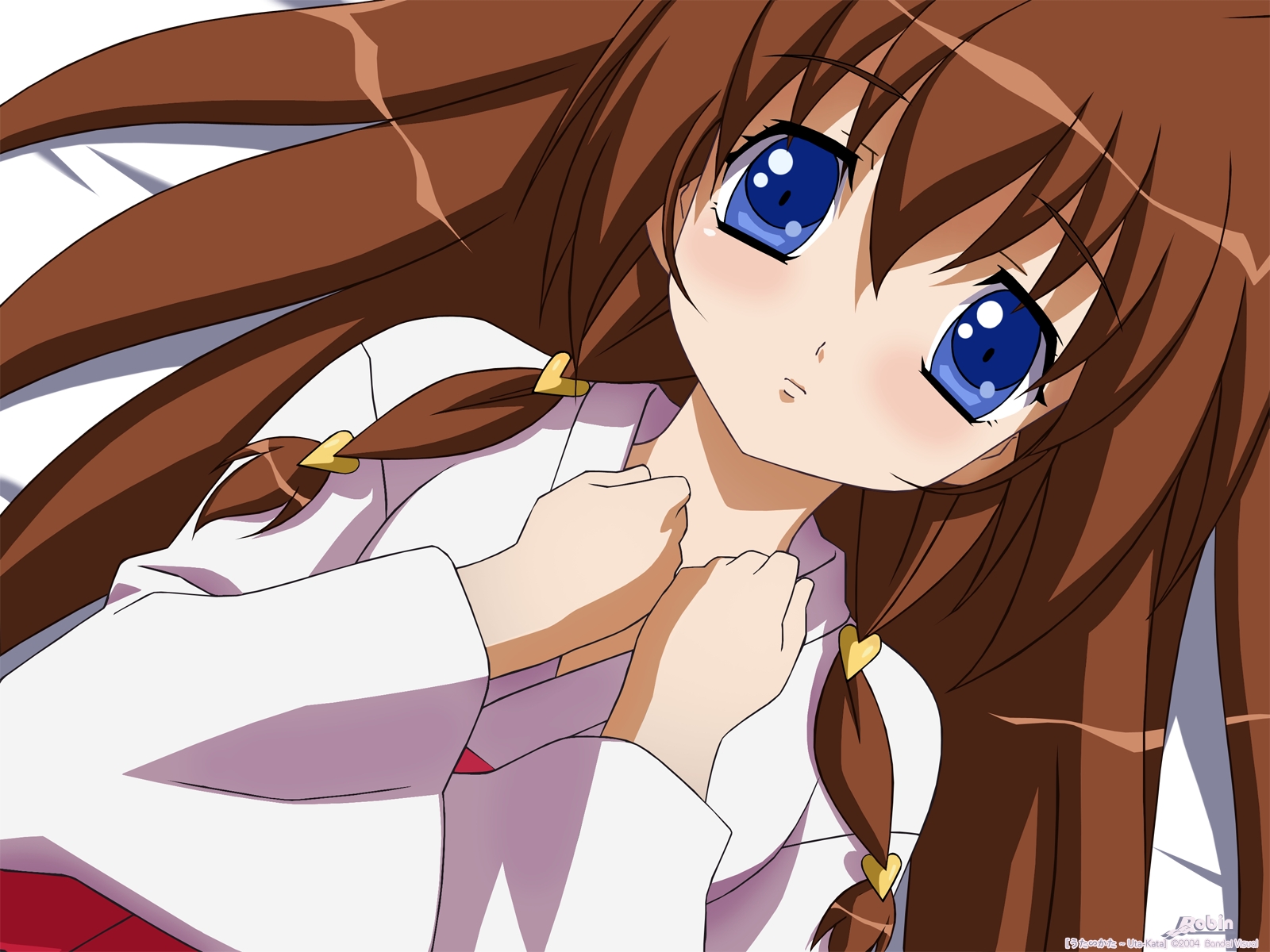 blue_eyes, blush, brown_hair, japanese_clothes, long_hair, miko, sugimura_tomokazu, tachibana_ichika