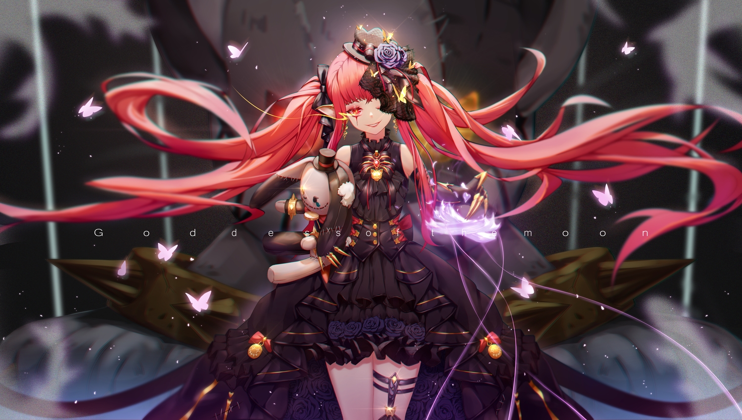 butterfly, dress, dungeon_and_fighter, female_mage_(dnf), flowers, goth-loli, hat, lolita_fashion