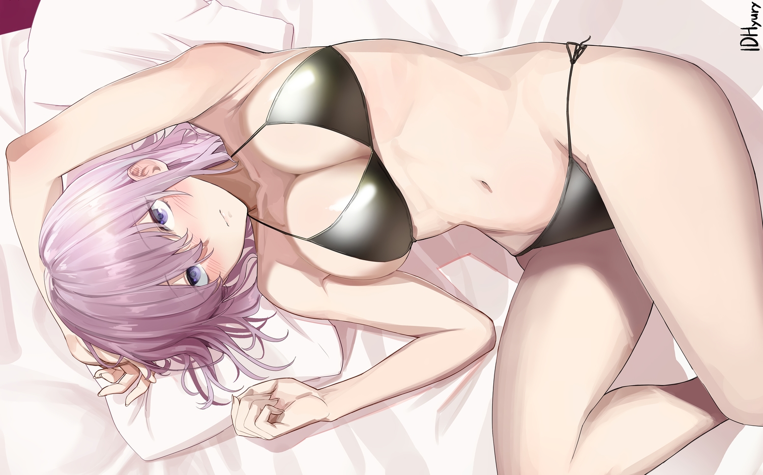 bed, bikini, blue_eyes, blush, breasts, cleavage, fate/grand_order, fate_(series)