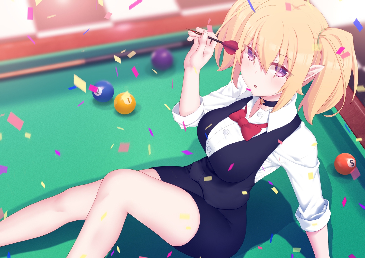 blonde_hair, blush, bow, choker, kuroe_hanako, long_hair, pointed_ears, princess_connect!