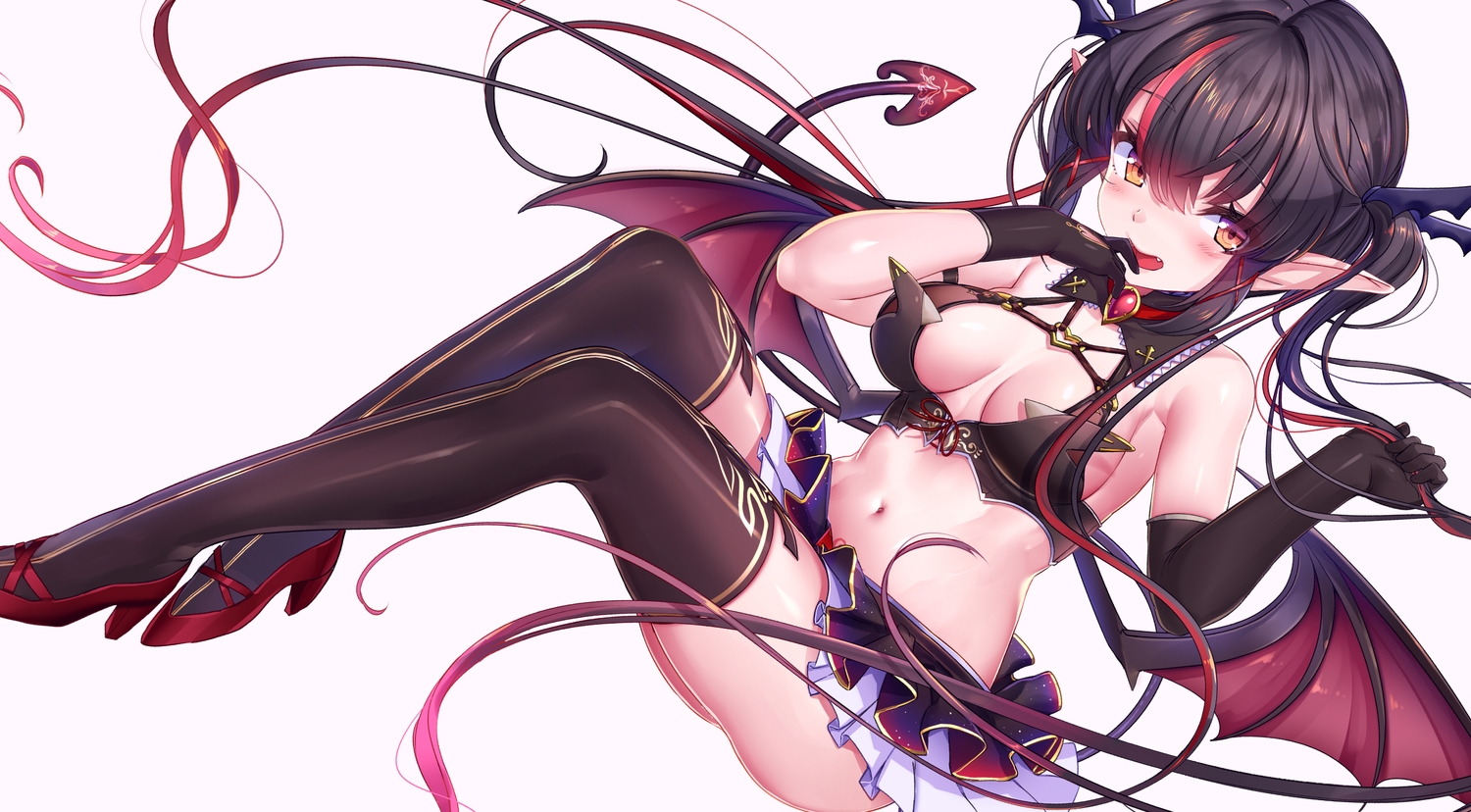 akasaai, breasts, choker, demon, elbow_gloves, gloves, long_hair, lovelia