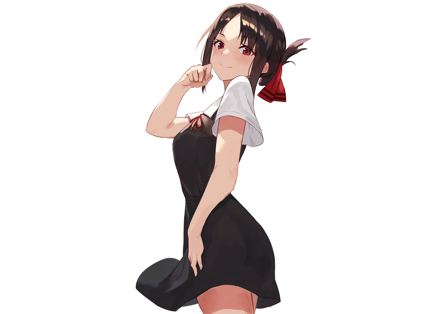 black_hair, dress, kaguya-sama_wa_kokurasetai_~tensai-tachi_no_renai_zunousen~, red_eyes, school_uniform, seon_(seonon), shinomiya_kaguya, short_hair