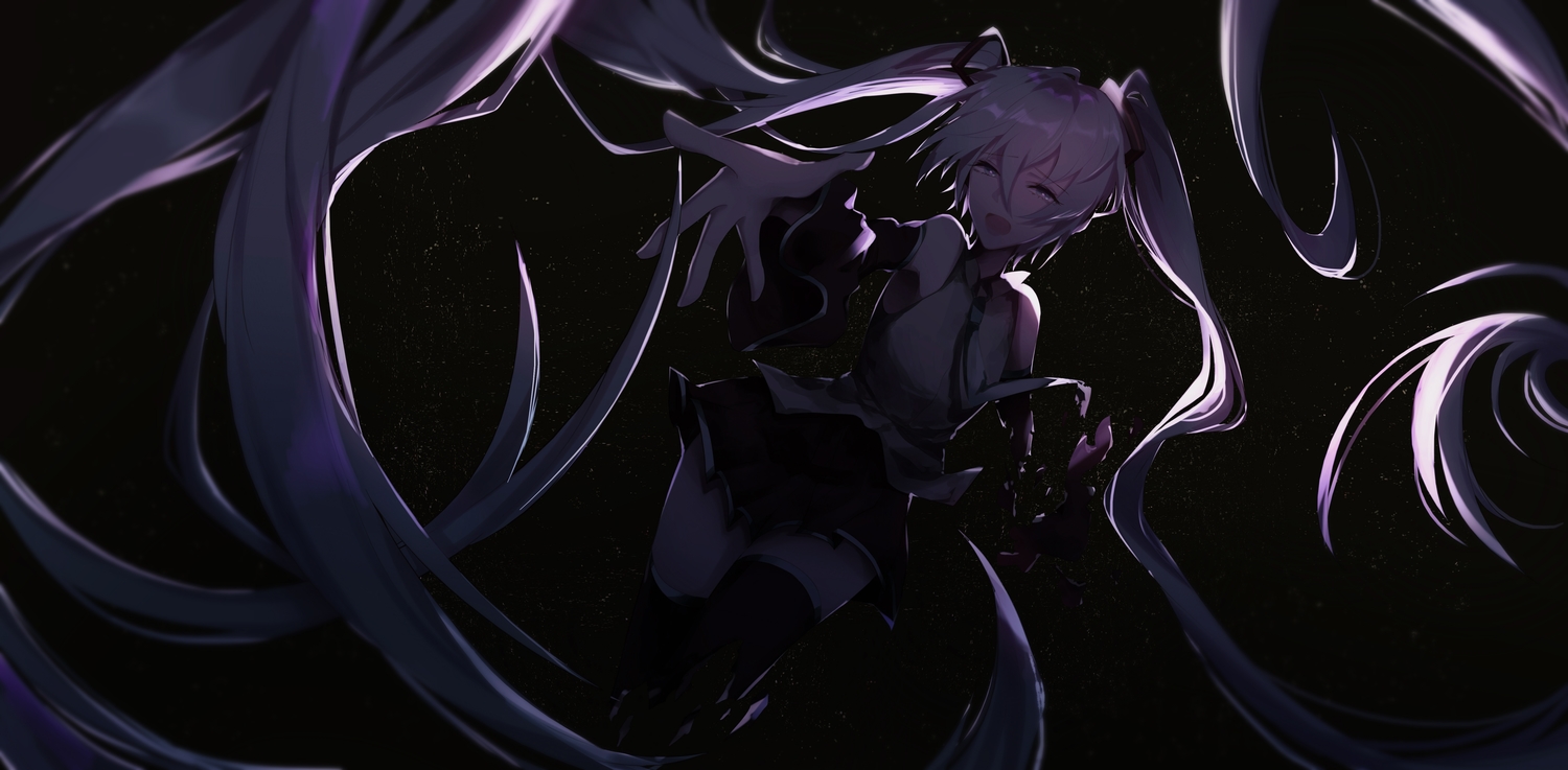 dark, hatsune_miku, llg062666, long_hair, tie, twintails, vocaloid