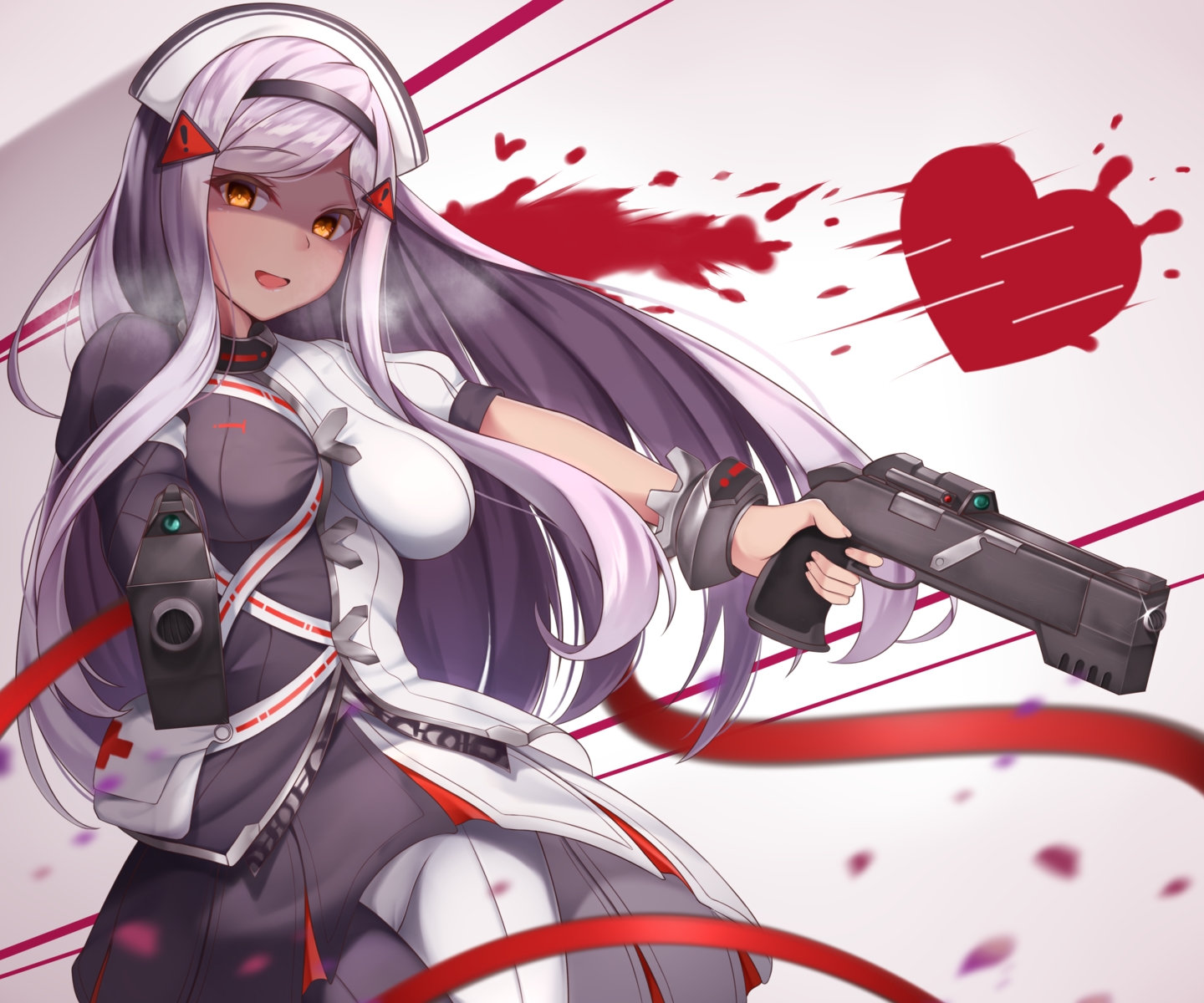 black_lillith, blood, gun, last_origin, long_hair, romocha_(hosachi3784), weapon