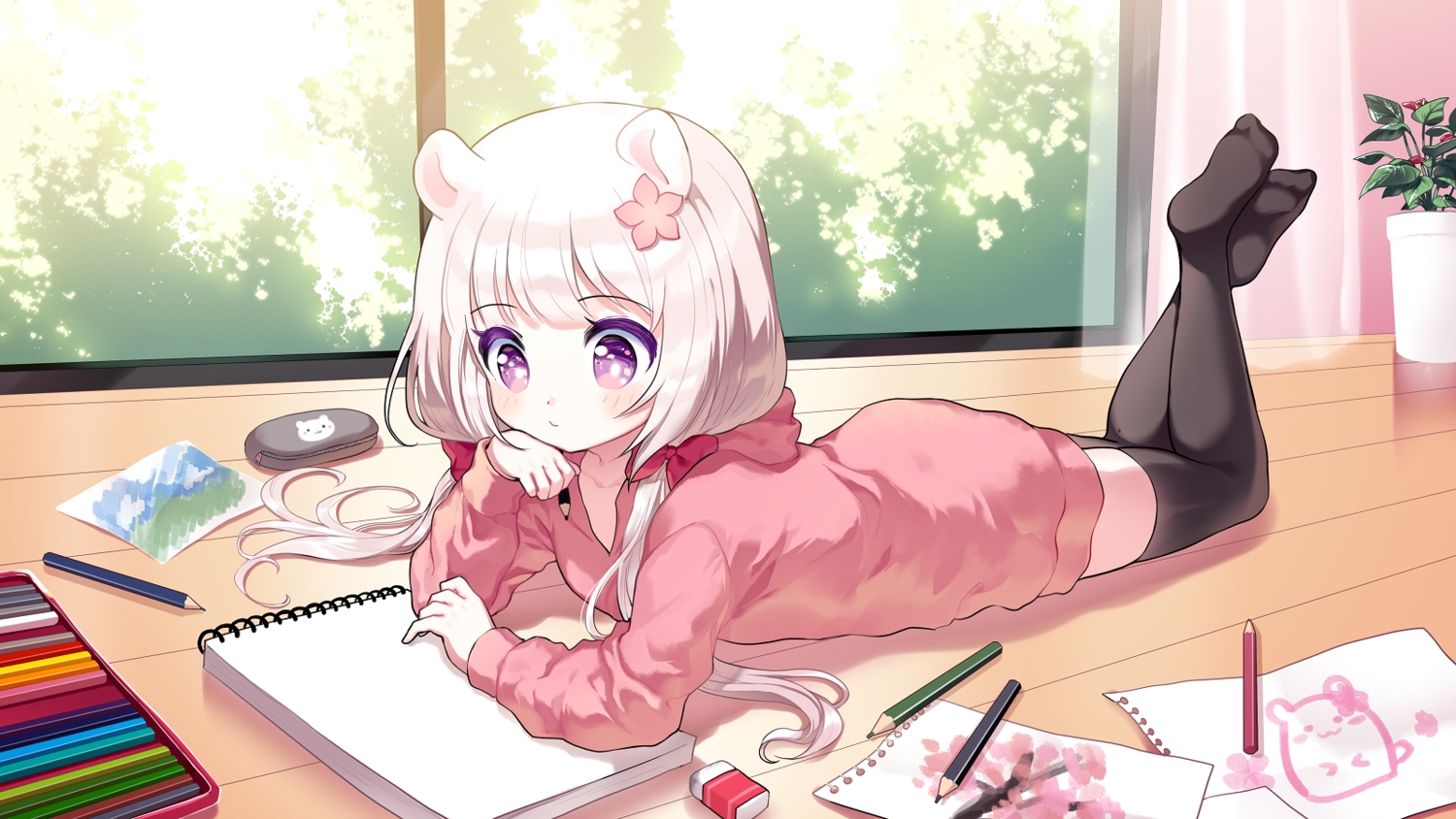 animal_ears, blush, hood, loli, long_hair, mechuragi, original, paper