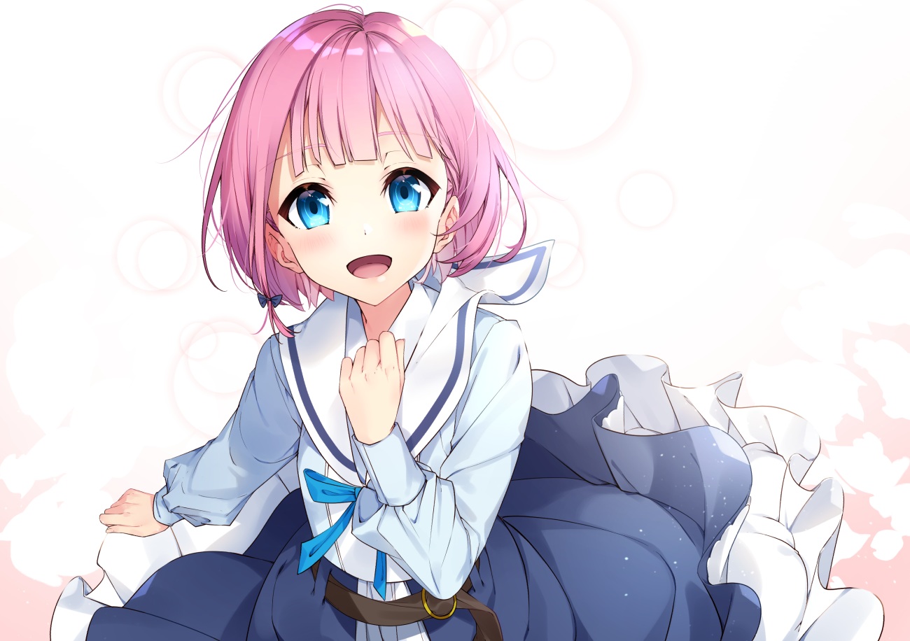 aqua_eyes, blush, bon_(bonbon315), original, pink_hair, school_uniform, short_hair, skirt, white