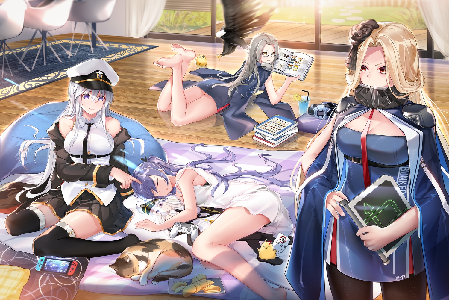 animal, anthropomorphism, azur_lane, bird, bunker_hill_(azur_lane), cat, enterprise_(azur_lane), essex_(azur_lane)