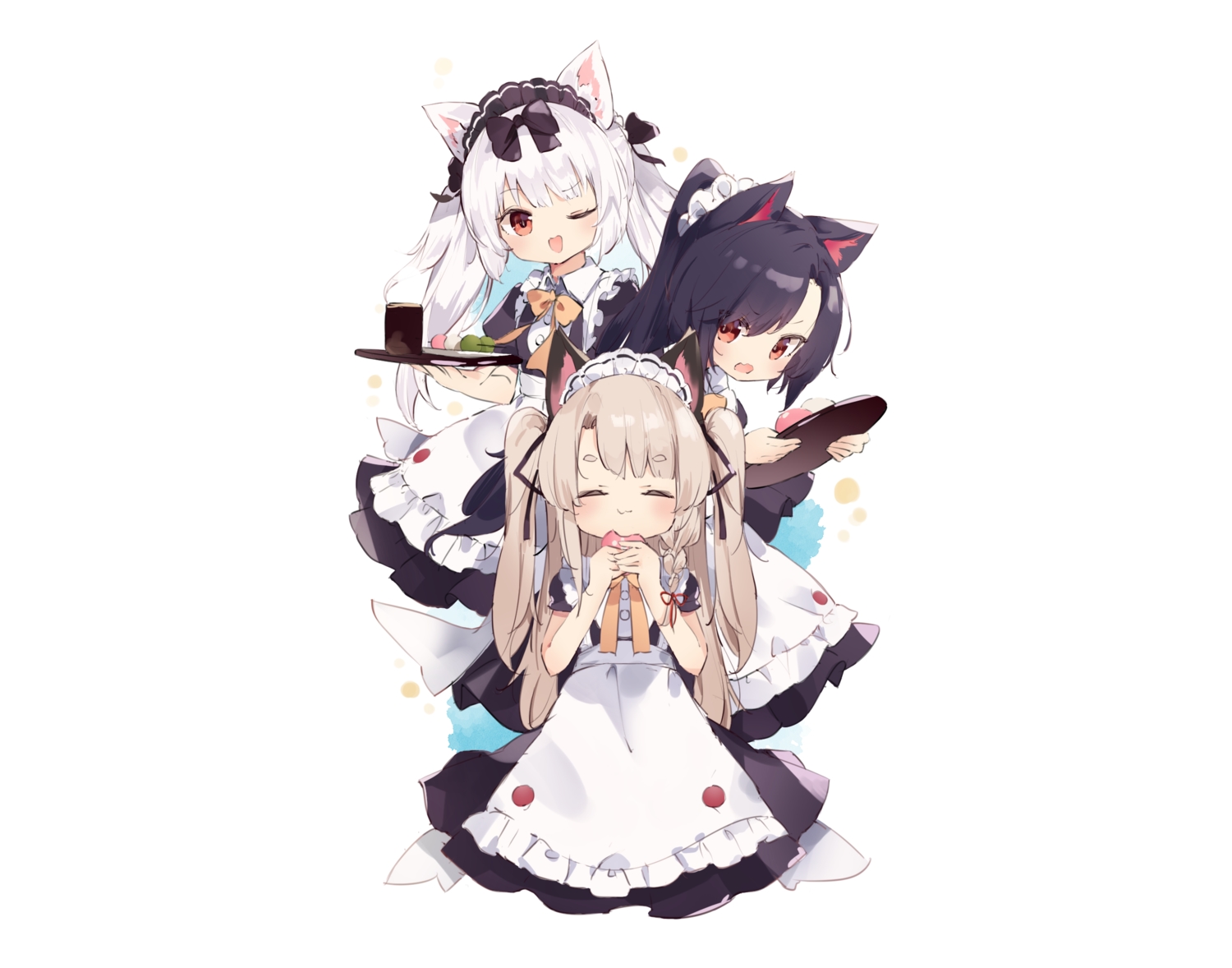 animal_ears, anthropomorphism, apron, azur_lane, black_hair, bow, brown_hair, catgirl