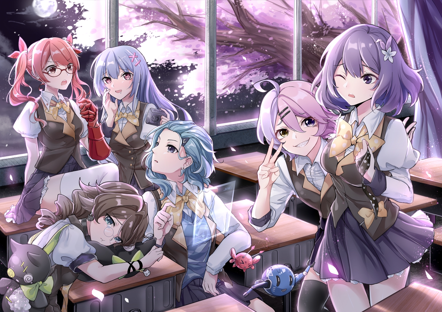 edison_(honkai_impact), einstein_(honkai_impact), frederica_nikola_tesla_(honkai_impact), gou_lianlian_dogface, group, honkai_impact, honkai_(series), school_uniform, schrodinger_(honkai_impact), seele_vollerei, sin_mal_(honkai_impact)