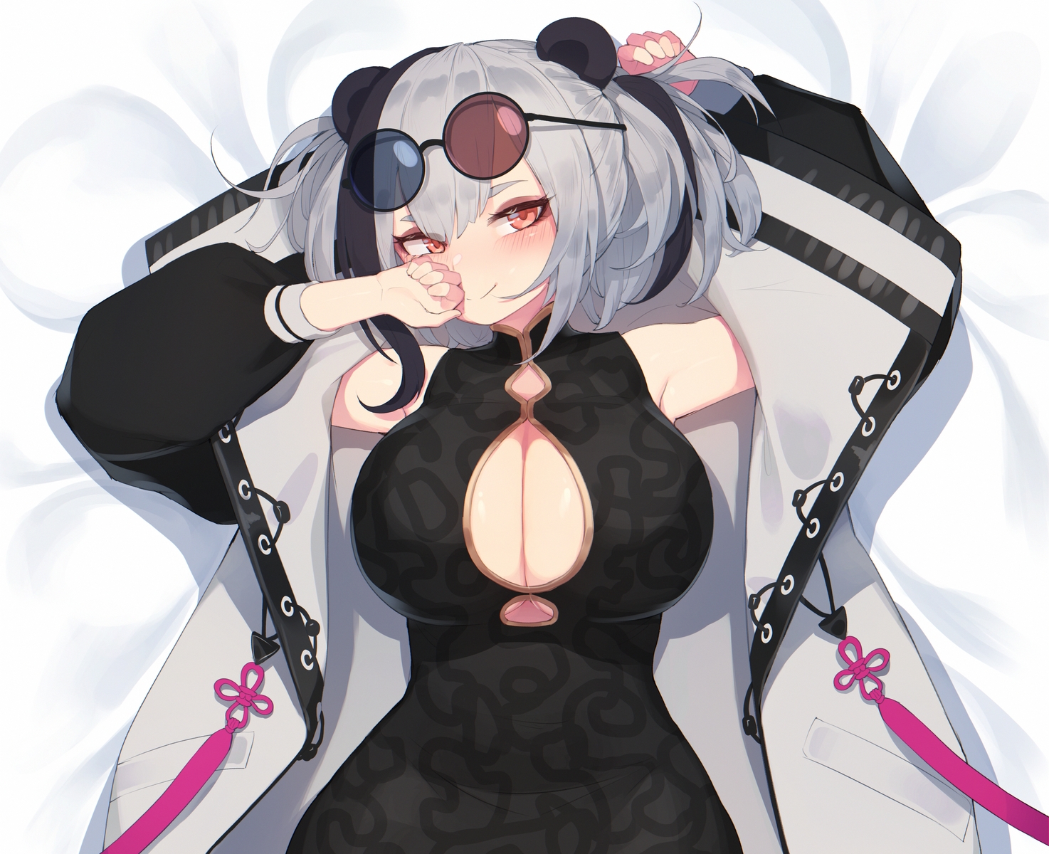 animal_ears, arknights, blush, breasts, ce-_-3, chinese_clothes, chinese_dress, cleavage