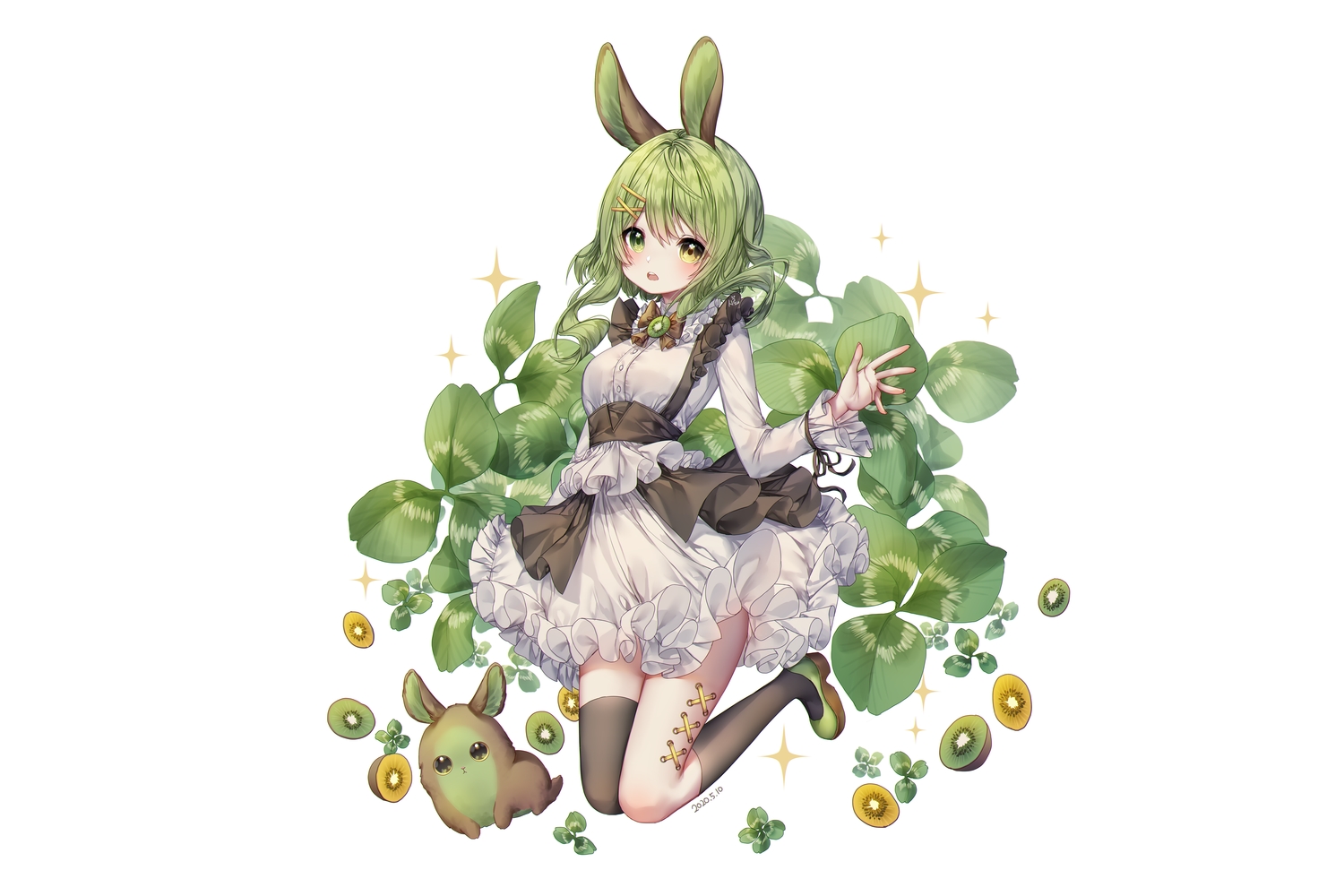 animal, animal_ears, bicolored_eyes, blush, bow, bunny_ears, bunnygirl, dress