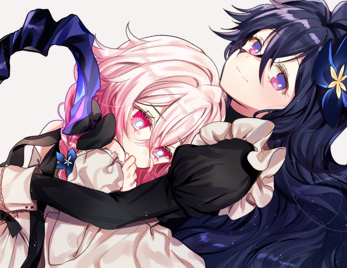2girls, black_hair, close, dabi_(dabibubi), elsword, hug, laby_(elsword), long_hair