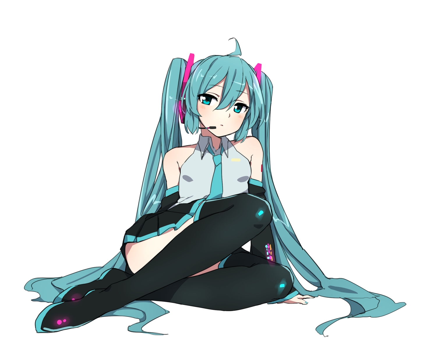 aqua_eyes, aqua_hair, boots, hatsune_miku, headphones, igo_miku, long_hair, skirt