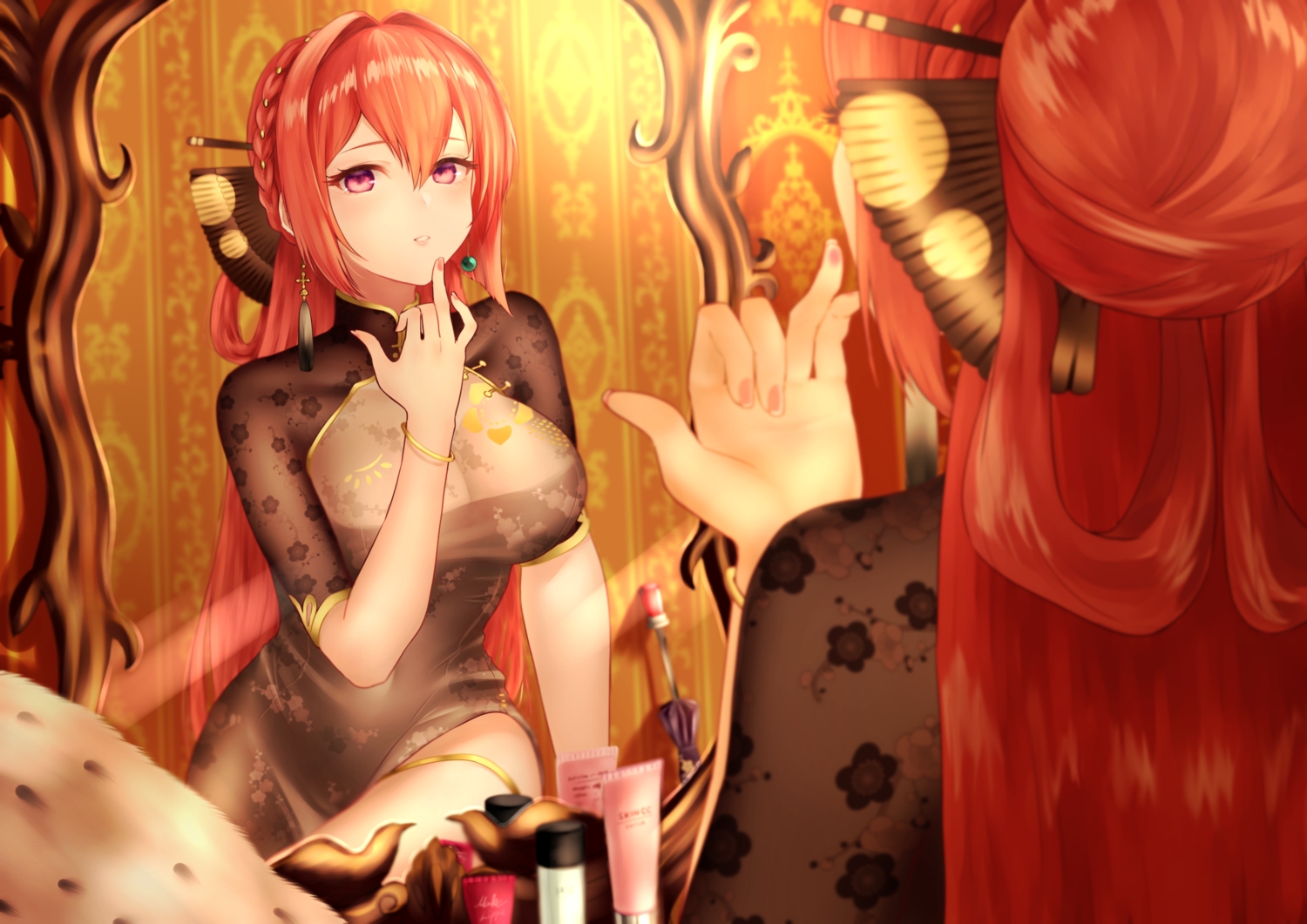 anthropomorphism, azur_lane, blush, braids, chinese_clothes, chinese_dress, dress, lamunem