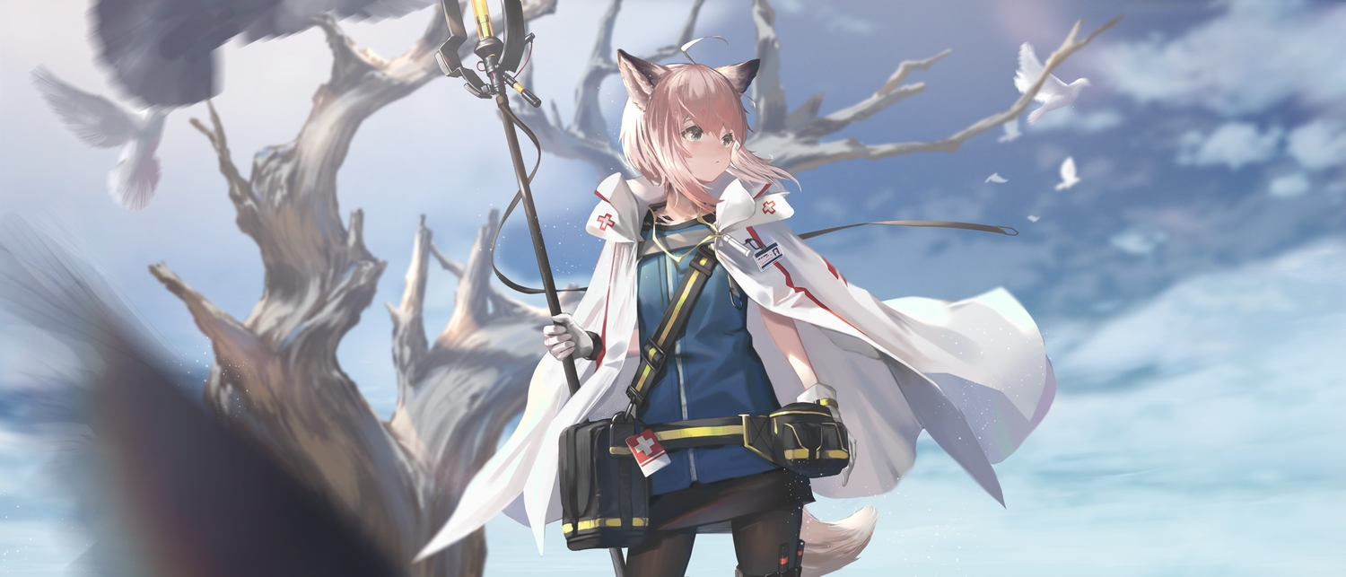 animal_ears, arknights, foxgirl, gh_(chen_ghh), pantyhose, staff, sussurro_(arknights), tail