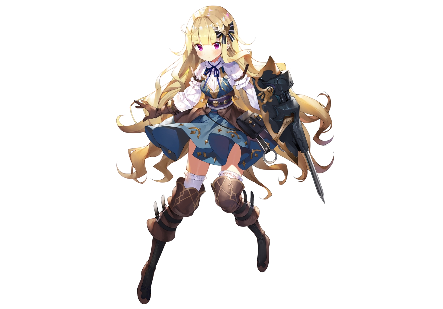 blonde_hair, blush, boots, dress, elbow_gloves, gaou_(umaiyo_puyoman), gloves, long_hair