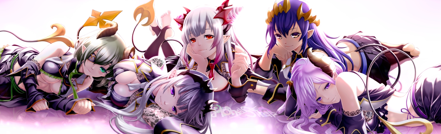 774_inc., aqua_eyes, blush, brown_eyes, demon, eyepatch, fenrir_(fenlil0316), gray_hair