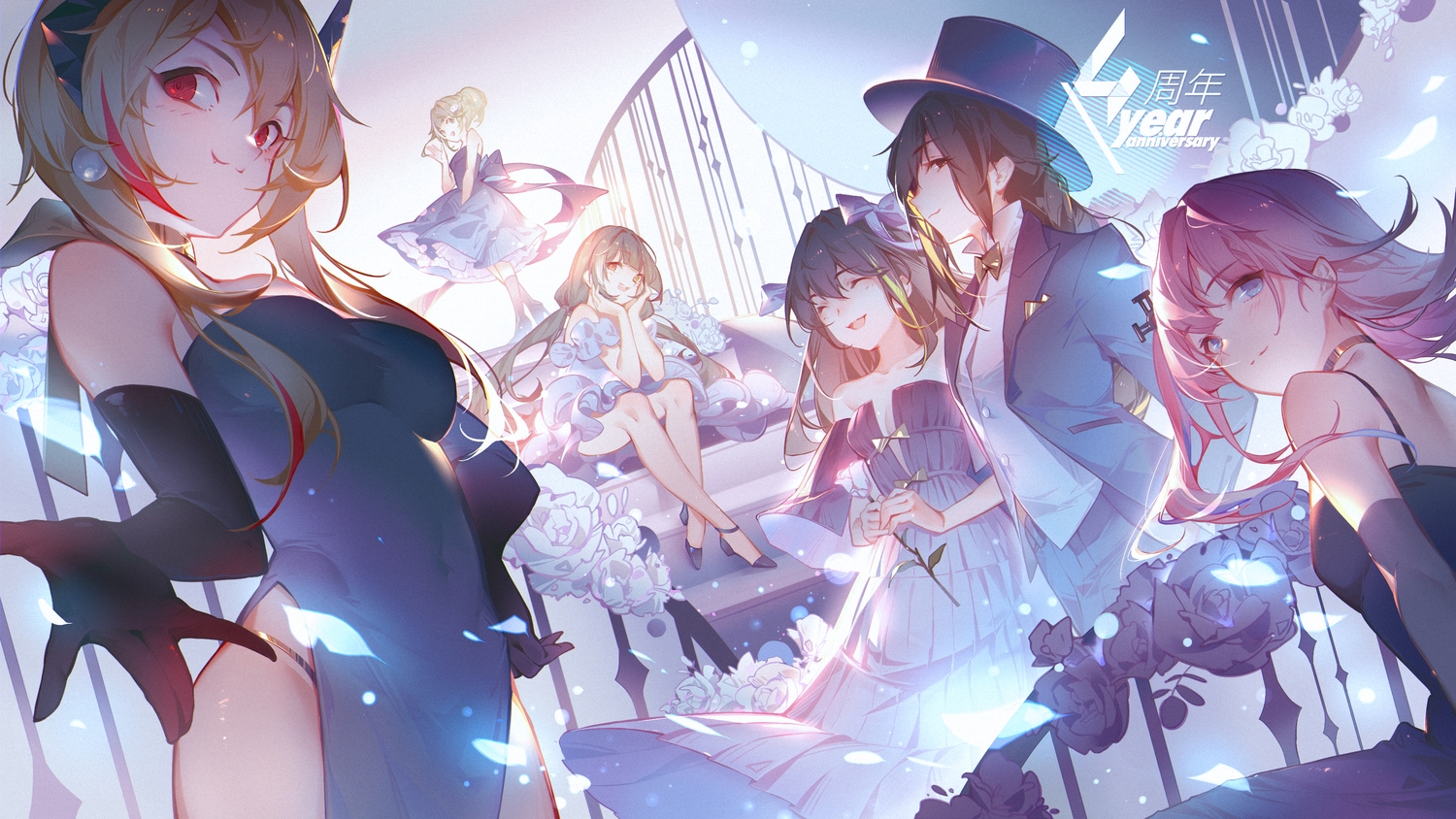 anthropomorphism, emurina, flowers, girls_frontline, long_hair, m16a1_(girls_frontline), m4a1_(girls_frontline), m4_sopmod_ii_(girls_frontline)