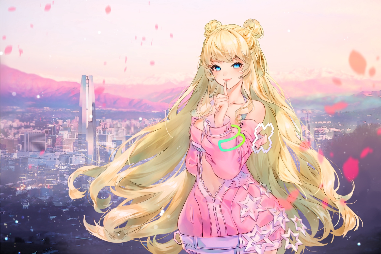 aqua_eyes, black_joa, blonde_hair, building, city, code:_d-blood, long_hair, su_ongi