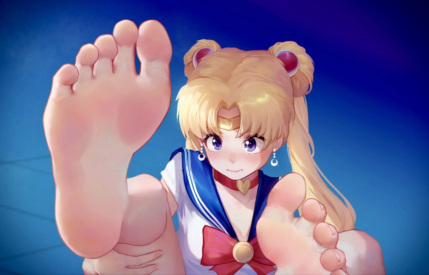 barefoot, blonde_hair, blue_eyes, choker, close, headband, icecake, long_hair