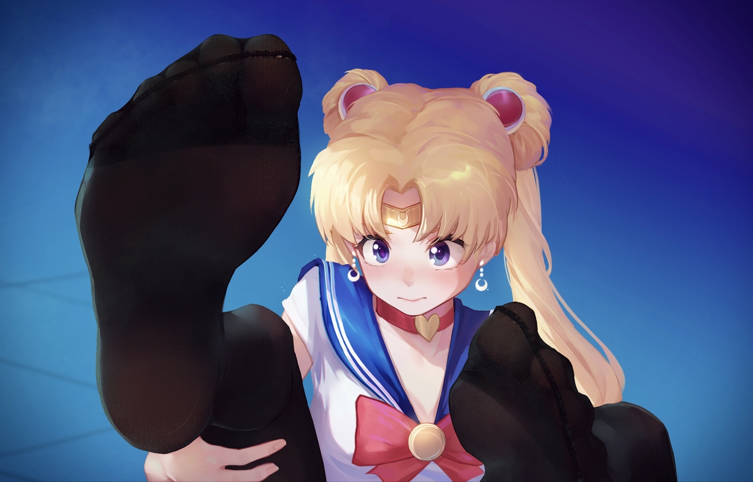 blonde_hair, blue_eyes, choker, close, headband, icecake, long_hair, pantyhose