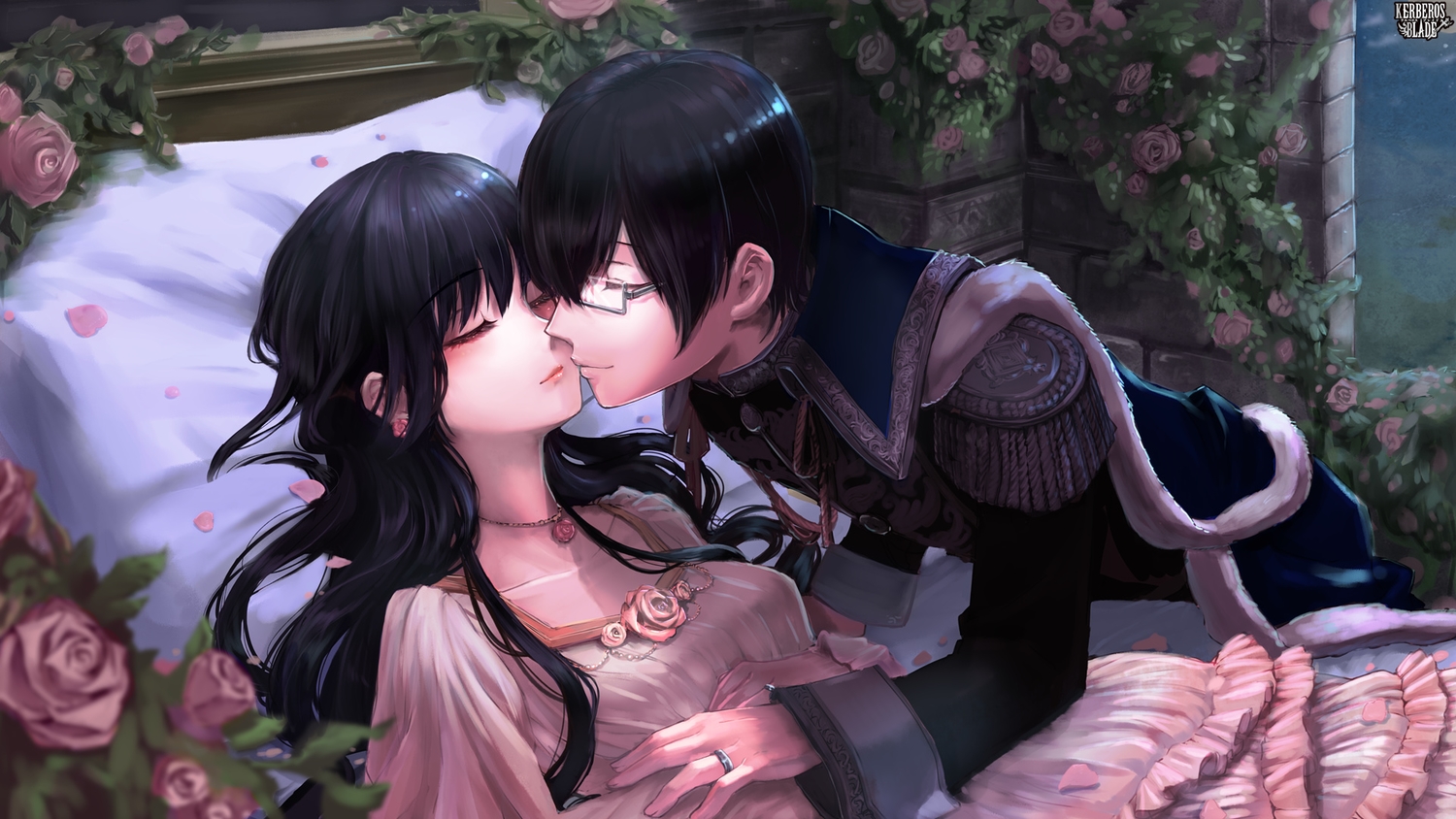 black_hair, glasses, kerberos_blade, logo, long_hair, male, misty_cj, sleeping