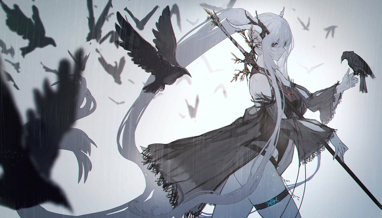 animal, arknights, bird, gradient, polychromatic, ryuuzaki_ichi, shining_(arknights), sword, weapon