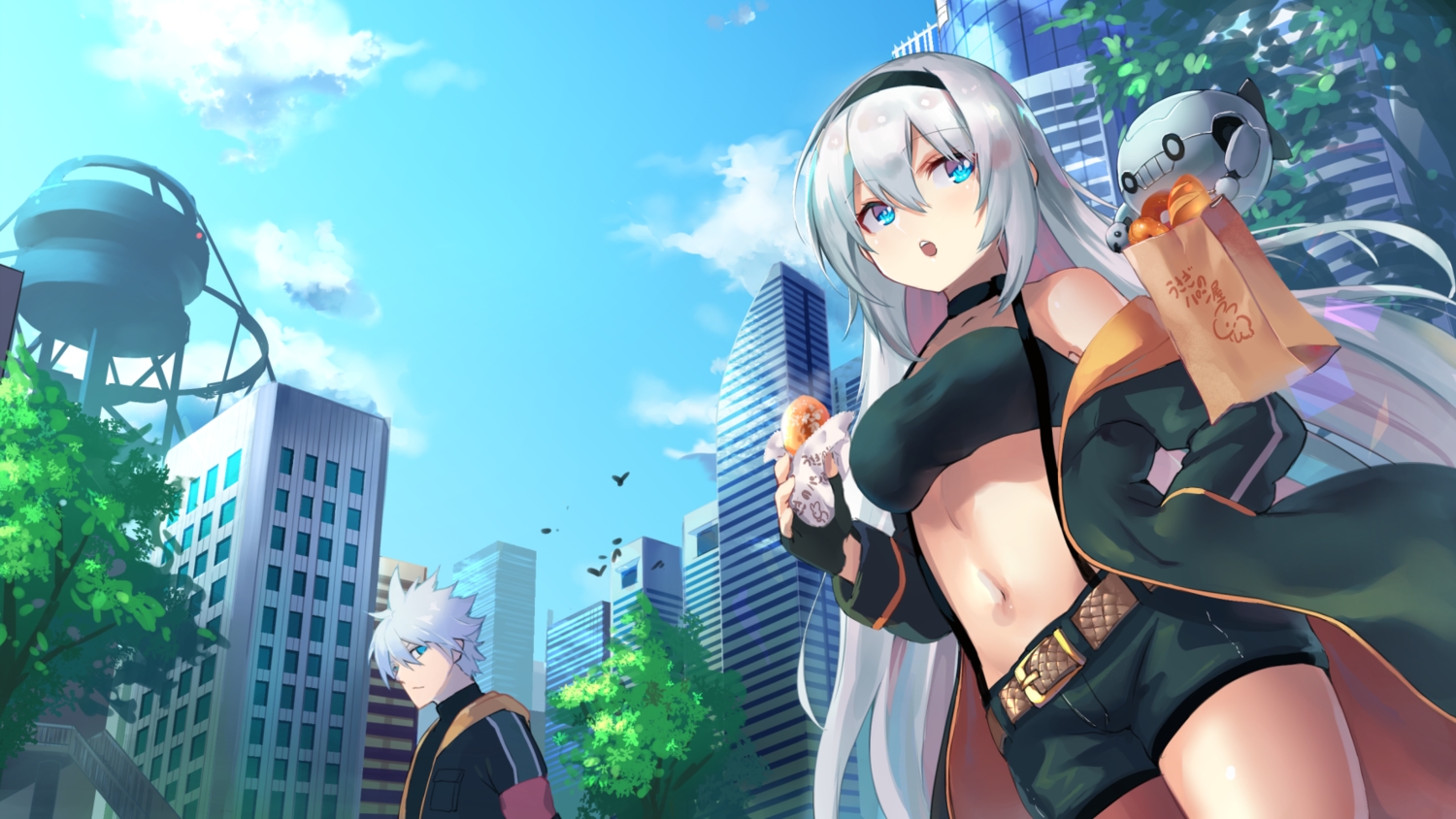 food, long_hair, male, original, robot, shimozuki_shio