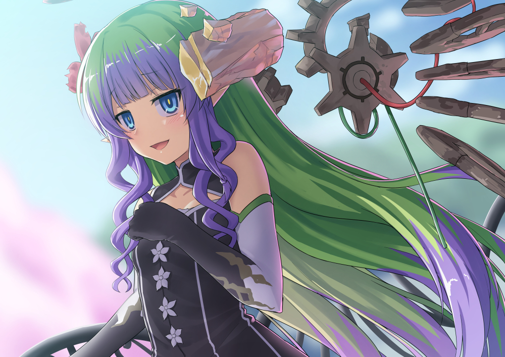 ameth_(princess_connect!), aqua_eyes, elbow_gloves, gloves, green_hair, long_hair, pointed_ears, princess_connect!