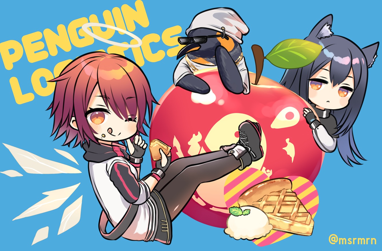 angel, animal, animal_ears, apple, arknights, bird, black_hair, blue
